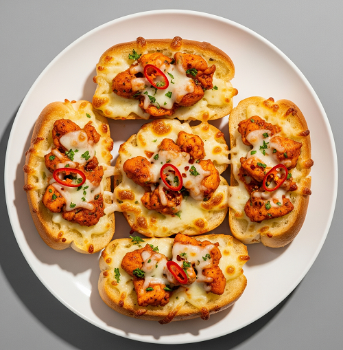 Garlic Bread With Chicken Pakora & Cheese 